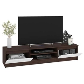 Hucoco Robin | Meuble Bas TV Contemporain Salon/séjour 160x33x40cm | 2 niches + 2 Portes | Rangement matériel Audio/Video/Gam