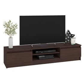 Hucoco Robin | Meuble Bas TV Contemporain Salon/séjour 160x33x40cm | 2 niches + 2 Portes | Rangement matériel Audio/Video/Gam