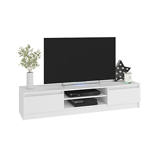 Hucoco Robin | Meuble Bas TV Contemporain Salon/séjour 160x33x40cm | 2 niches + 2 Portes | Rangement matériel Audio/Video/Gam