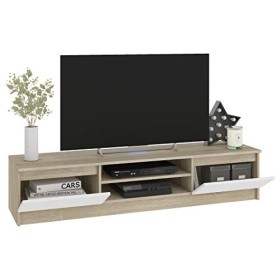 Hucoco Robin | Meuble Bas TV Contemporain Salon/séjour 160x33x40cm | 2 niches + 2 Portes | Rangement matériel Audio/Video/Gam