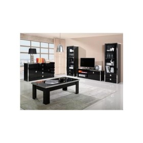 PRICE FACTORY just for you Meuble TV Design, 150cm Coloris Noir Brillant Finitions chromées Collection Lyon.