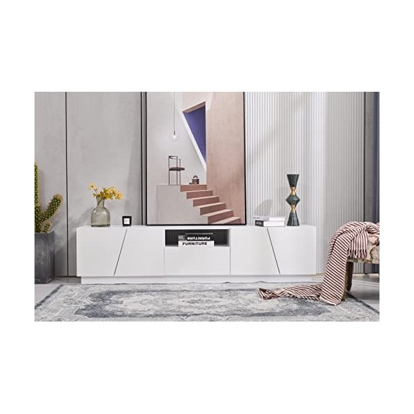 okwish Meuble TV lowboard Moderne, Meuble TV Brillant Blanc, pour Salon et Salle à Manger, 170 cm, Blanc