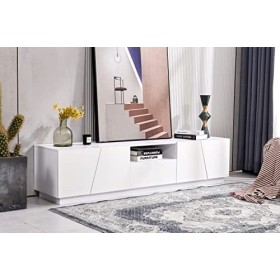 okwish Meuble TV lowboard Moderne, Meuble TV Brillant Blanc, pour Salon et Salle à Manger, 170 cm, Blanc