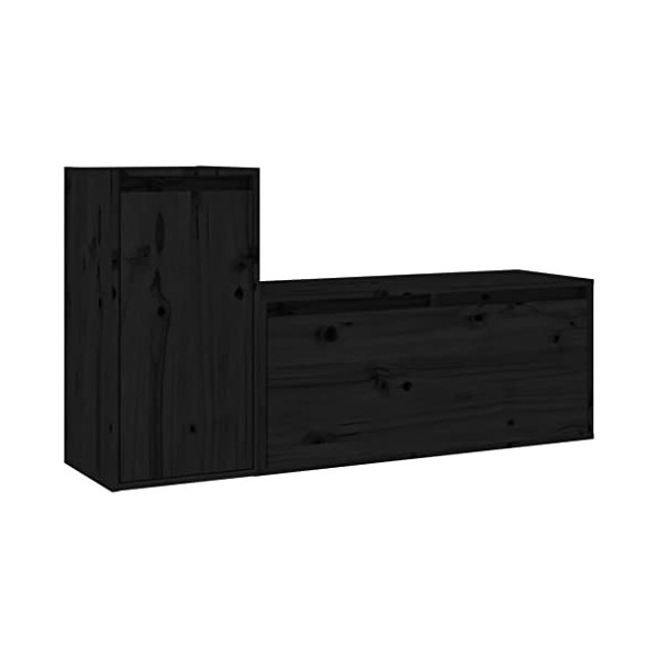 Meubles TV 2 pcs Noir Bois Massif de pin - Banc TV, Meuble TV Suspendu, Convient pour Salon ou Chambre