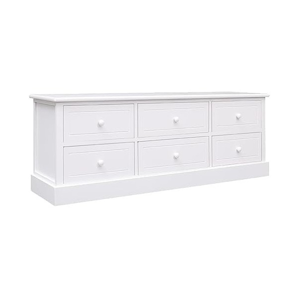 Meuble TV Blanc 108x30x40 cm Bois de Paulownia Solide - Meuble Chambre, Support Télé pour Salon Salle à Manger Chambre, Style