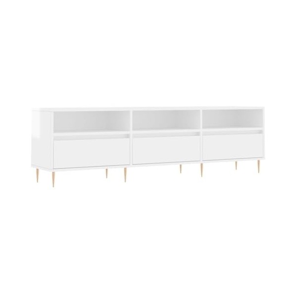 Hovothy Meuble TV Blanc Brillant 150x30x44,5 cm Bois dingénierie et Fer Armoire Stéréo Espace de Vie Intérieur Décoration Cl