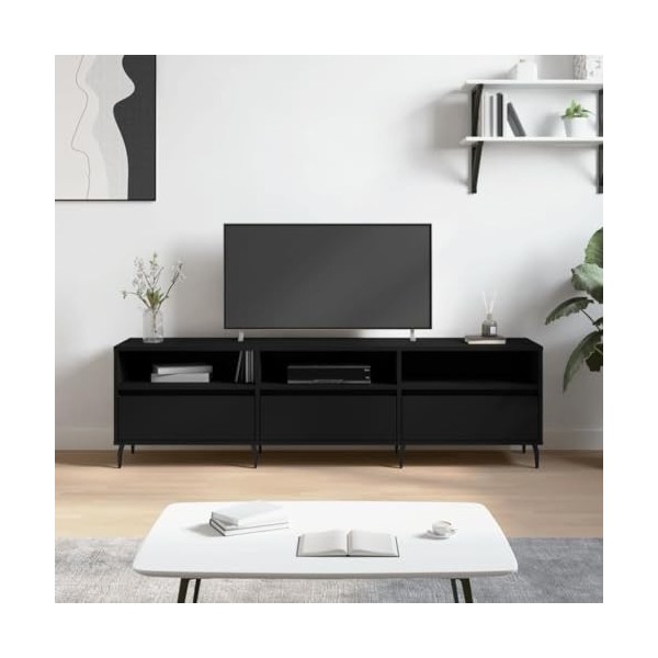 heybb Meuble TV Noir 150x30x44,5 cm Bois dingénierie,Meuble TV,Table Basse LED Couleurs,Table Basse Salon Meuble TV