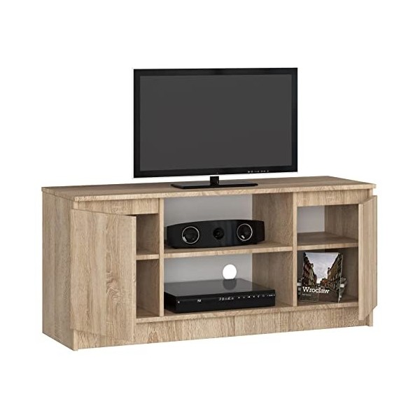 ADGO RTV K120 2D 1P CLP Meuble TV avec 2 placards et 2 étagères 120 x 55 x 40 cm Meuble bas pour téléviseur, meuble TV Sonoma
