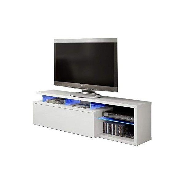 Loungitude - Meuble TV LED 1 porte et 4 niches L150 cm - Blanc brillant