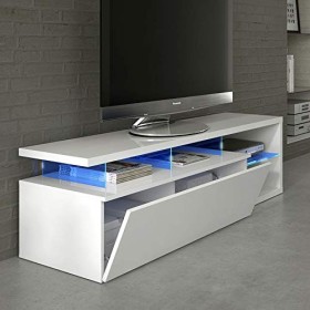 Loungitude - Meuble TV LED 1 porte et 4 niches L150 cm - Blanc brillant
