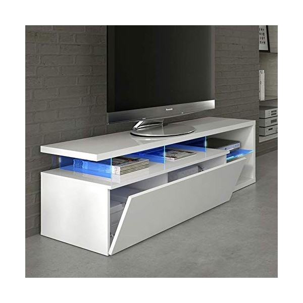 Loungitude - Meuble TV LED 1 porte et 4 niches L150 cm - Blanc brillant