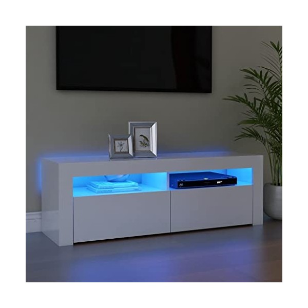 Annlera Meuble TV avec Lumières LED Colorées Blanc Brillant 120x35x40 cm Bois dingénierie Moderne Banc TV Maison Salon Grand