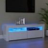 Annlera Meuble TV avec Lumières LED Colorées Blanc Brillant 120x35x40 cm Bois dingénierie Moderne Banc TV Maison Salon Grand