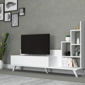 Toscohome Meuble TV 160 cm en bois avec bibliothèque couleur blanche - Bingo