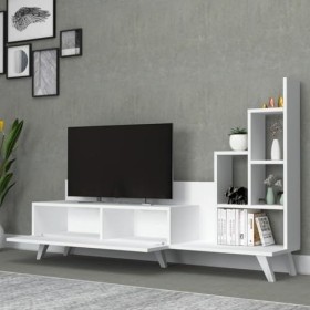 Toscohome Meuble TV 160 cm en bois avec bibliothèque couleur blanche - Bingo