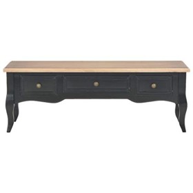 Daonanba Meuble TV élégant en Bois De Pinède, Support Télévision Style Moderne avec 3 Tiroirs Et Pieds Incurvés pour Salon, S