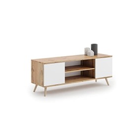 Dmora Meuble TV avec 2 portes et 1 étagère centrale, Buffet avec pieds, Buffet de salon style scandinave, 155x40h50 cm, color
