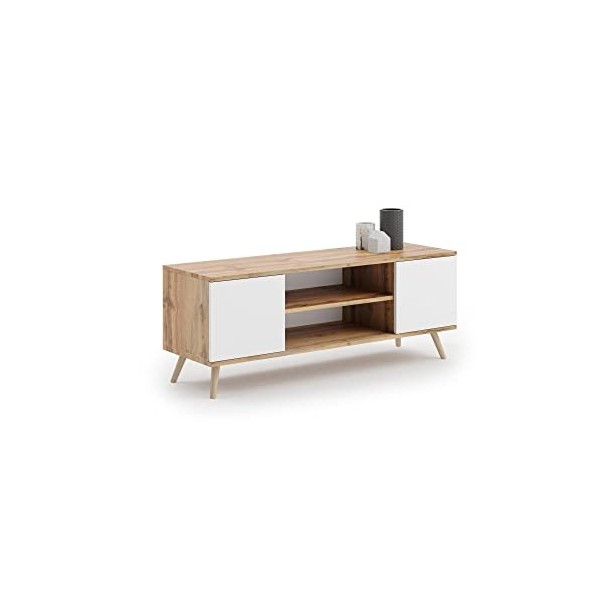 Dmora Meuble TV avec 2 portes et 1 étagère centrale, Buffet avec pieds, Buffet de salon style scandinave, 155x40h50 cm, color