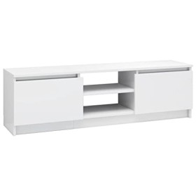 Meuble TV avec 2 Portes | Style Elégance | Rangement matériel télé Audio Video Gaming | 120x30x35,5cm Blanc Brillant