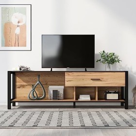 Yiiannda Meuble TV industriel, meuble TV moderne avec étagères de rangement ouvertes pour salon, chambre à coucher, meuble TV