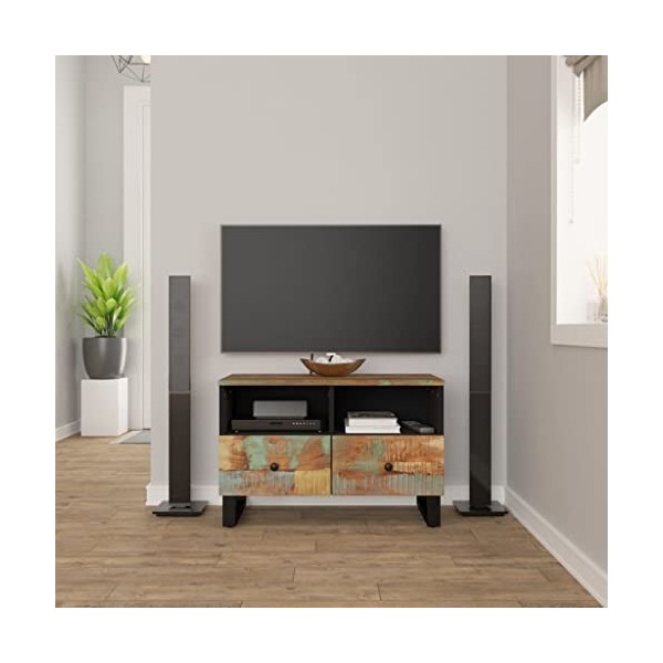 WREWING Meuble TV,Support pour Téléviseur Jusqu’à 50-80 Pouces,Table Télé avec Étagères Réglables,Bas Table TV Support de Tél