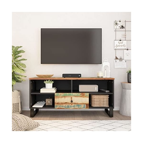 Meuble TV 100x33x46 cm Bois de récupération et dingénierie - Meuble TV de Salon Banc Télé Industriel, Support Rangement Cons