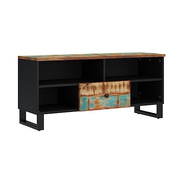 Meuble TV 100x33x46 cm Bois de récupération et dingénierie - Meuble TV de Salon Banc Télé Industriel, Support Rangement Cons