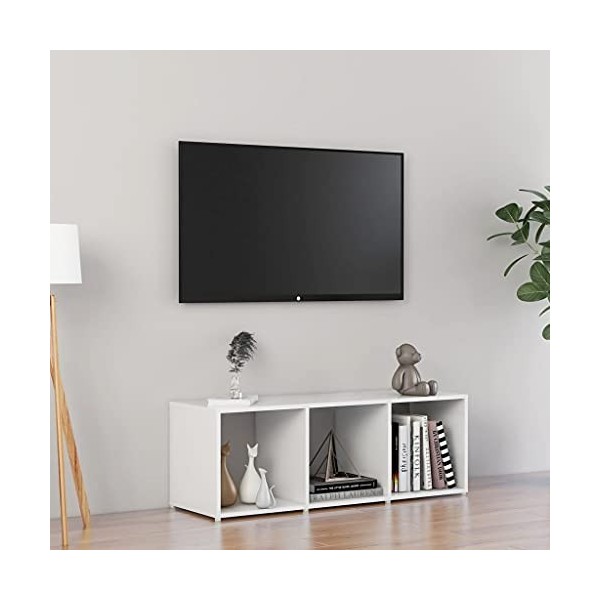 VEEKI Meuble TV, Meuble TV Suspendu, Meuble TV Blanc, Meuble TV Industriel, Meubles de Salon, Salon, Chambre, Cadre en Acier,