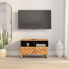 Camerina Meuble TV Marron et Noir 70x33,5x46 cm Bois Massif de manguier,Meuble TV,Table Basse Salon Meuble TV,Table Basse LED