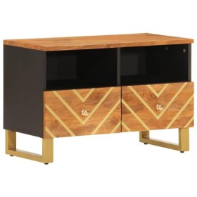 Camerina Meuble TV Marron et Noir 70x33,5x46 cm Bois Massif de manguier,Meuble TV,Table Basse Salon Meuble TV,Table Basse LED