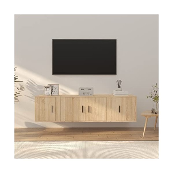 Camerina Ensemble de Meubles TV 3 pcs Chêne Sonoma Bois dingénierie,Meuble TV,Table Basse Salon Meuble TV,Table Basse LED Co