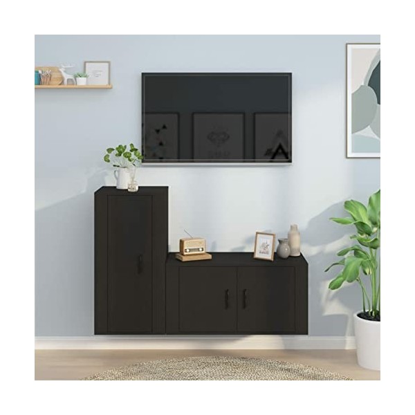 Camerina Ensemble de Meubles TV 2 pcs Noir Bois dingénierie,Meuble TV,Table Basse Salon Meuble TV,Table Basse LED Couleurs