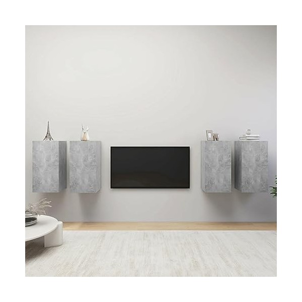 Camerina Meubles TV 4 pcs Gris béton 30,5x30x60 cm Aggloméré,Meuble TV,Table Basse Salon Meuble TV,Table Basse LED Couleurs