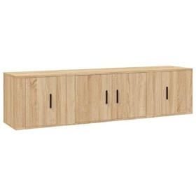 ZEYUAN Ensemble de Meubles TV 3 pcs Chêne Sonoma Bois dingénierie,Meuble TV,Table Basse Salon Meuble TV,Table Basse LED Coul