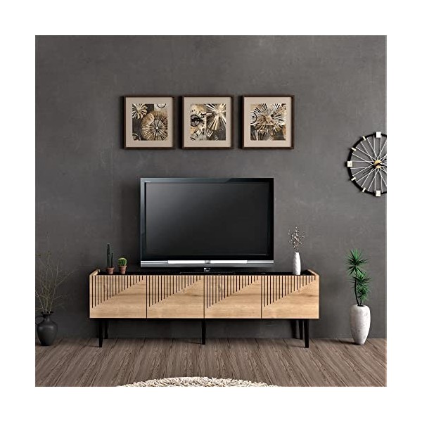 [en.casa] Meuble TV pour Salon à 2 Portes Banc TV avec Compartiment de Rangement Support de Télé Panneau de Particules Plasti