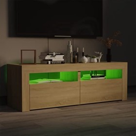 homiuse Meuble TV avec Lumières LED Chêne Sonoma 120x35x40 cm Aggloméré Support de TV Espace de Stockage Suffisant Meuble HiF