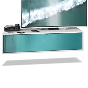 Vladon Meuble TV Lana 120 Armoire Murale lowboard 120 x 29 x 37 cm, Caisson en Blanc Mat, façades en Turquoise Haute Brillanc