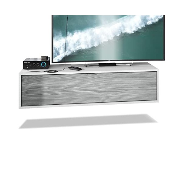 Vladon Meuble TV Lana 120 Armoire Murale lowboard 120 x 29 x 37 cm, Caisson en Blanc Mat, façades en Turquoise Haute Brillanc