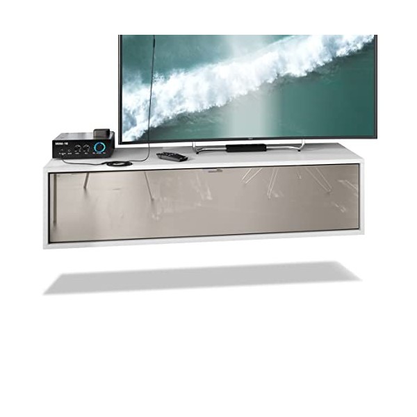 Vladon Meuble TV Lana 120 Armoire Murale lowboard 120 x 29 x 37 cm, Caisson en Blanc Mat, façades en Turquoise Haute Brillanc