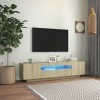 FIRBNUS Meuble TV avec Lumières LED Chêne Sonoma 160x35x40 cm Aggloméré Armoire Média Salon Amplement d’Espace pour Garder et