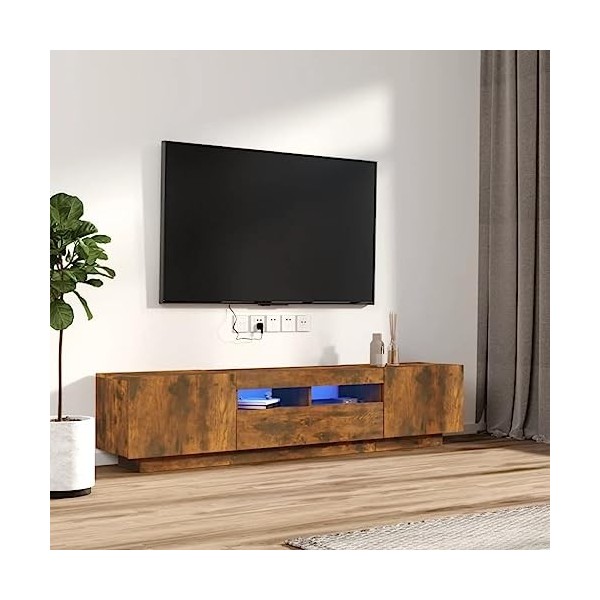 Higsose Ensemble de Meubles TV Salon avec Lumières LED RVB 2 Pcs 100/80x35x40 cm Chêne Fumé Bois dingénierie Armoires Multim