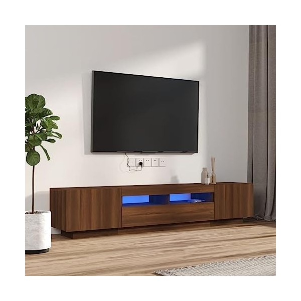 Higsose Ensemble de Meubles TV Salon avec Lumières LED RVB 2 Pcs 100/80x35x40 cm Chêne Fumé Bois dingénierie Armoires Multim