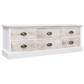 GuyAna Meuble TV Blanc/Marron Clair 108x30x40 cm Bois Massif Paulownia,Meuble TV,Table Basse Salon Meuble TV,Table Basse LED 