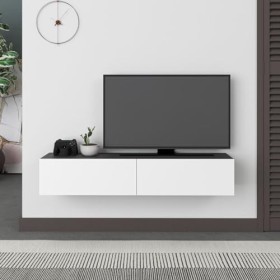 Meuble TV suspendu 135 cm avec portes à rabat couleur anthracite et blanc - Francy