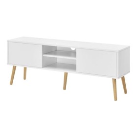 Helloshop26 Meuble TV Design Support télé Banc PVC 120 cm Blanc Effet chêne 03_0005861