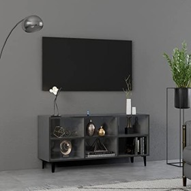 Meuble TV avec Pieds en métal Gris Brillant 103,5x30x50 cm - Meuble télé, Meuble TV Industriel, Meuble Chambre, Convient pour