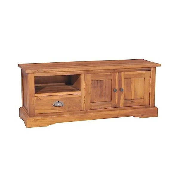 vidaXL Bois de Teck Solide Meuble TV Armoire Basse Centre de Divertissement Meuble Stéréo Salon Salle de Séjour Maison Intéri