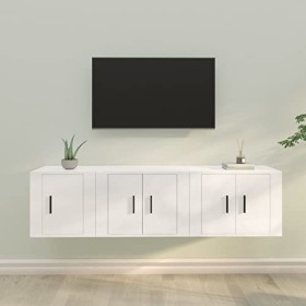 Camerina Ensemble de Meubles TV 3 pcs Blanc Bois dingénierie,Meuble TV,Table Basse Salon Meuble TV,Table Basse LED Couleurs