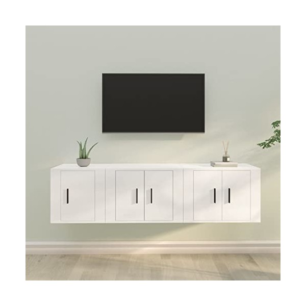 Camerina Ensemble de Meubles TV 3 pcs Blanc Bois dingénierie,Meuble TV,Table Basse Salon Meuble TV,Table Basse LED Couleurs