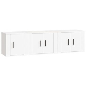 Camerina Ensemble de Meubles TV 3 pcs Blanc Bois dingénierie,Meuble TV,Table Basse Salon Meuble TV,Table Basse LED Couleurs